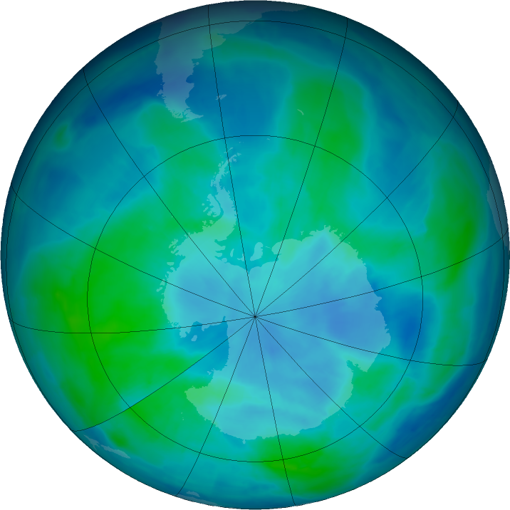 Antarctic ozone map for 10 March 2016